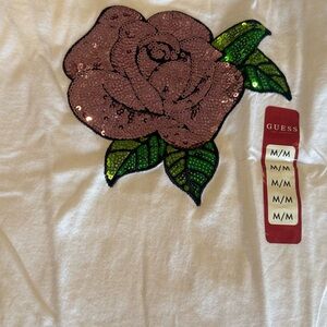 Guess White Top with Sequin Floral Design